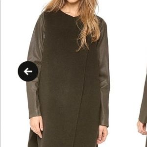 Vince Wool Leather Trim Coat Brown XS